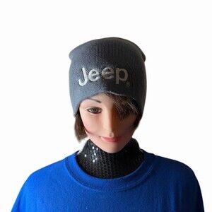 Jeep Beanie Hat Unisex One Size Charcoal Gray Knit Slouch Logo Winter Cap